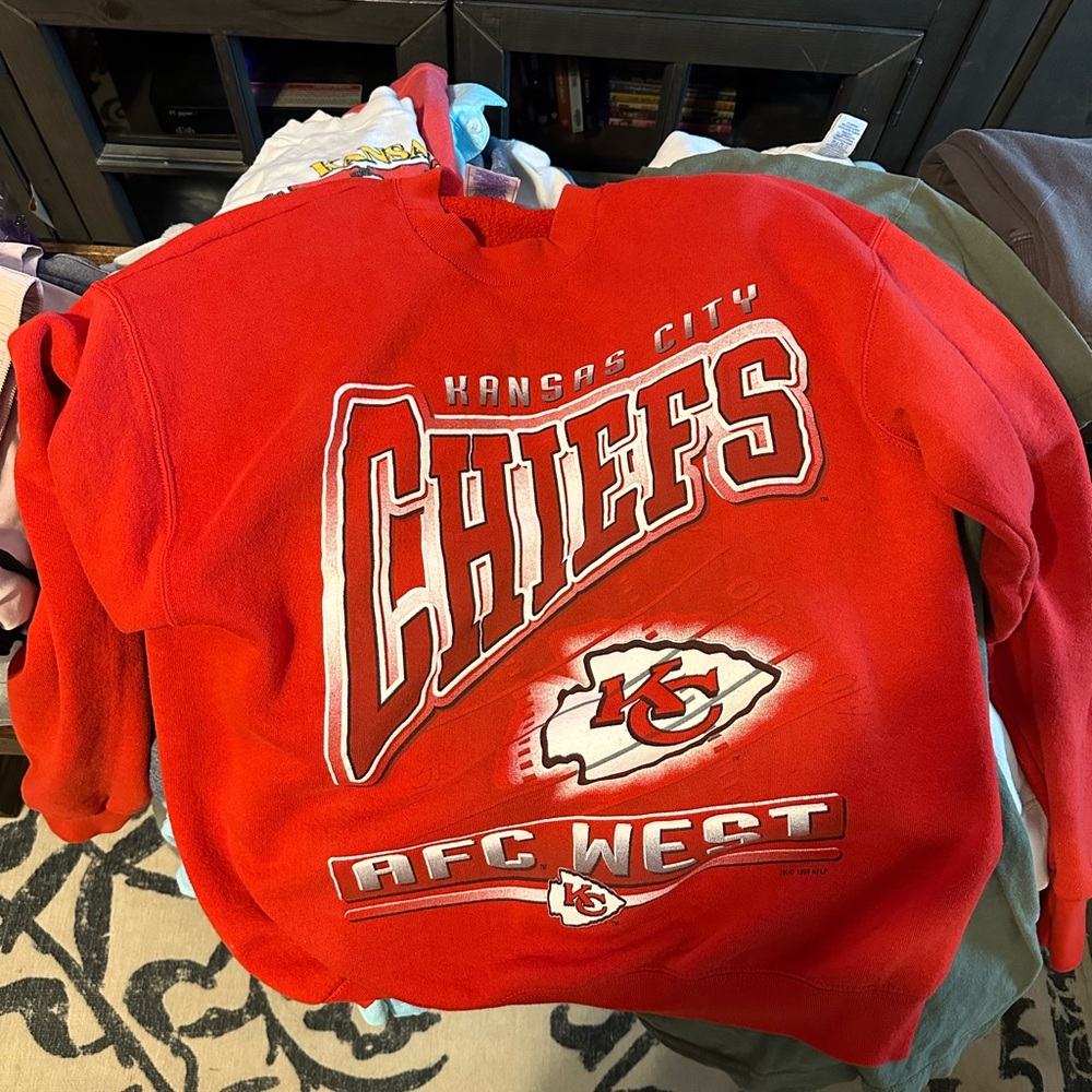 Red and White Crew Neck Sweater with Chiefs Design